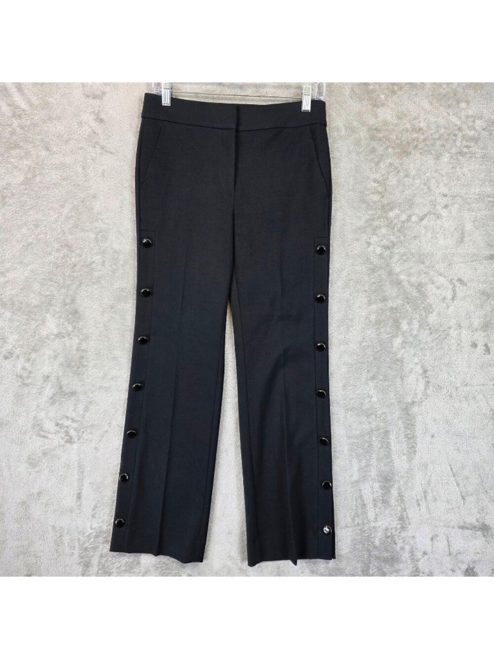 LOFT Marisa Trouser Dress Pants Womens 2P Black Twill Button Leg Stretch Work